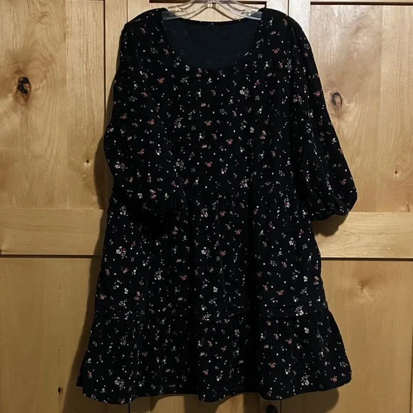 Floral Black Corduroy Dress - Picture 1 of 5